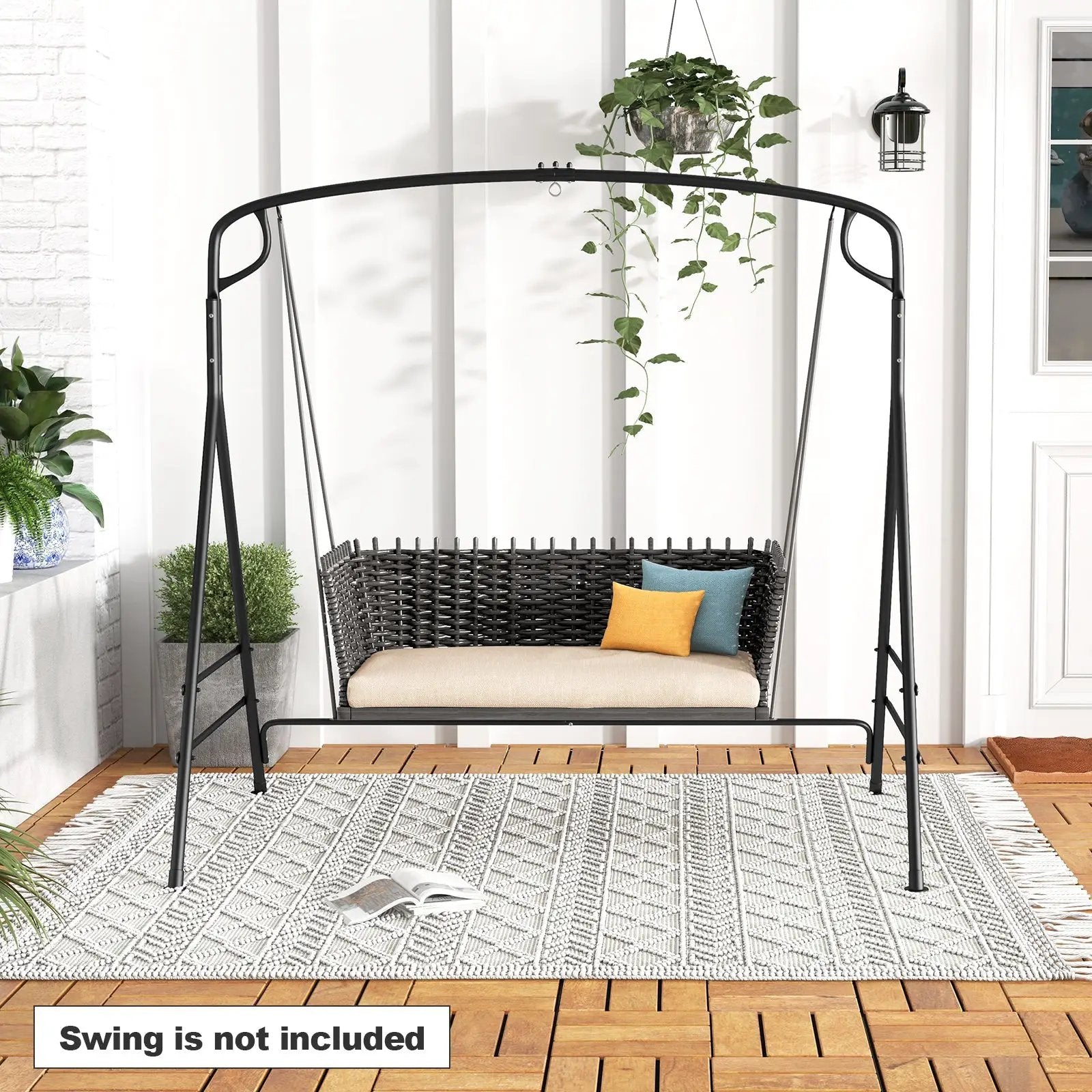 Outdoor Metal Swing Frame with Extra Side Bars-Black by DirectDeals