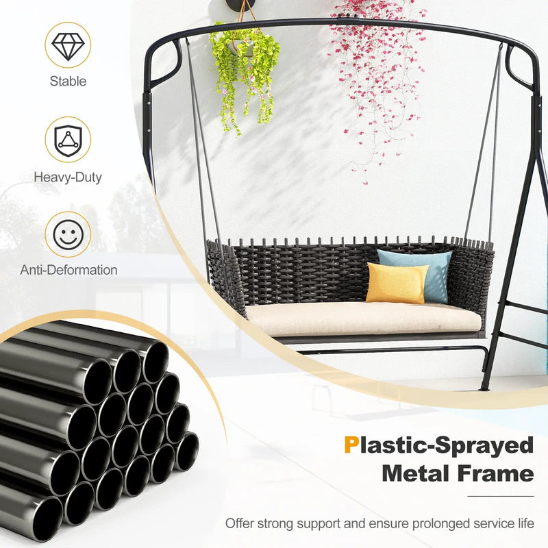 Outdoor Metal Swing Frame with Extra Side Bars-Black by DirectDeals