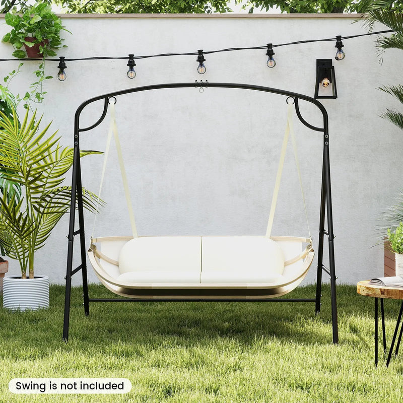 Outdoor Metal Swing Stand with 4 Support Bars and 2 Hanging Ways-Black by DirectDeals