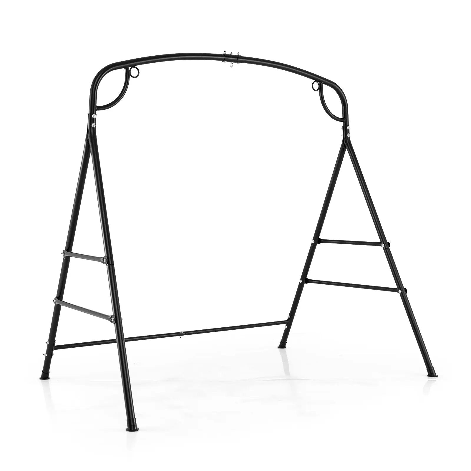 Outdoor Metal Swing Stand with 4 Support Bars and 2 Hanging Ways-Black by DirectDeals