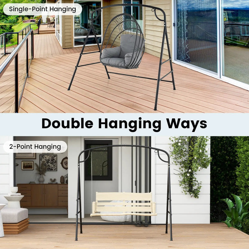 Outdoor Metal Swing Stand with 4 Support Bars and 2 Hanging Ways-Black by DirectDeals