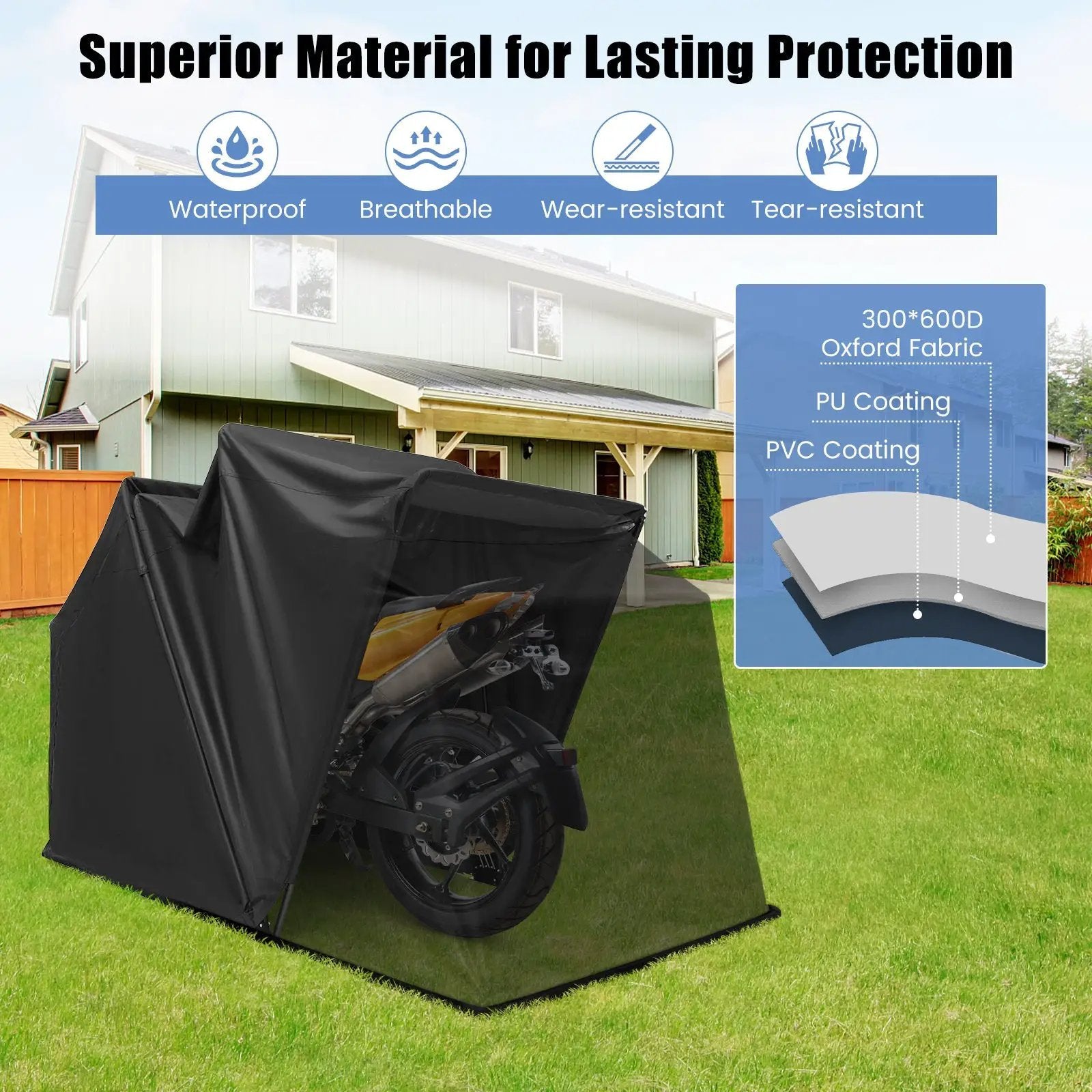 Outdoor Motorcycle Shelter Waterproof Motorbike Storage Tent with Cover-Black by DirectDeals