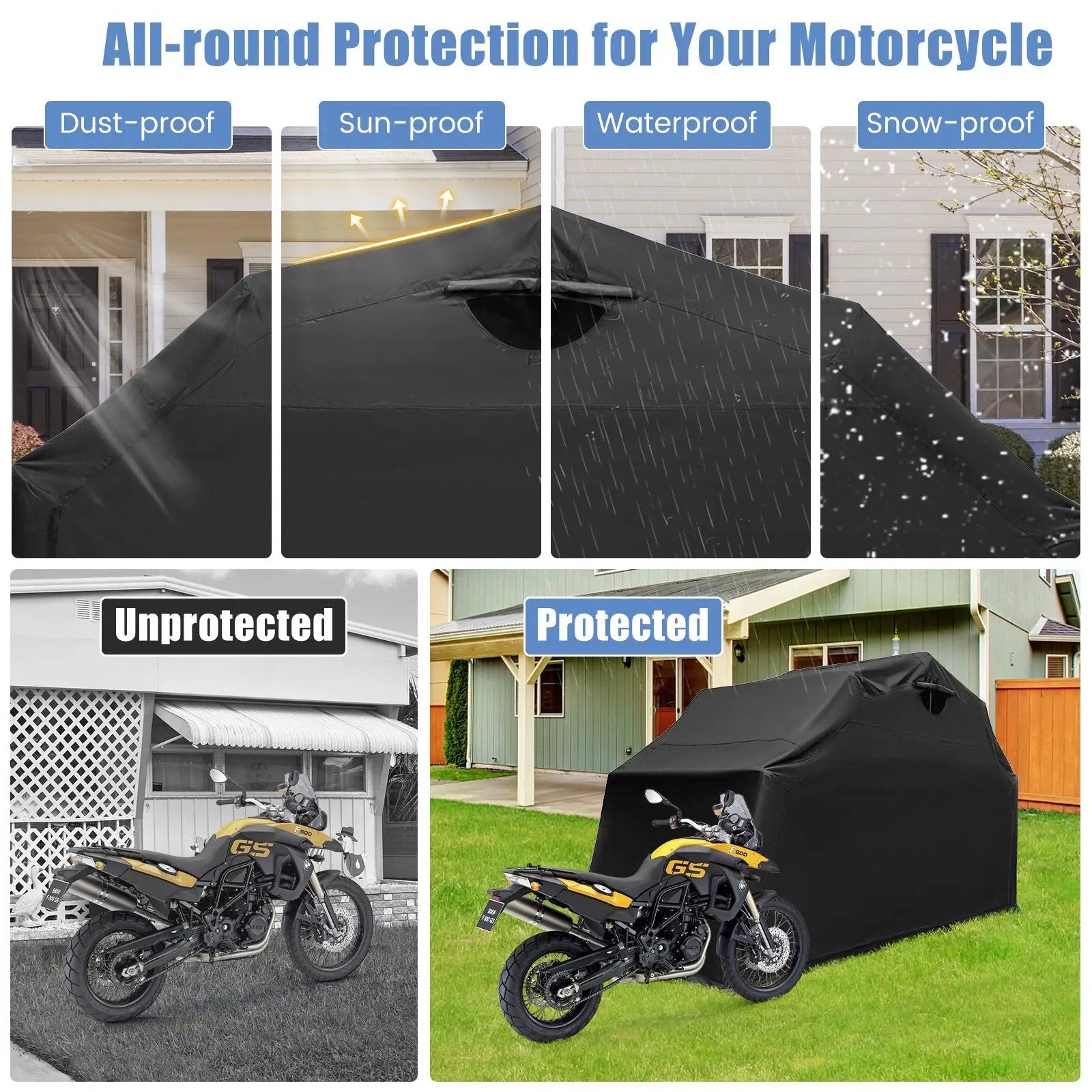 Outdoor Motorcycle Shelter Waterproof Motorbike Storage Tent with Cover-Black by DirectDeals