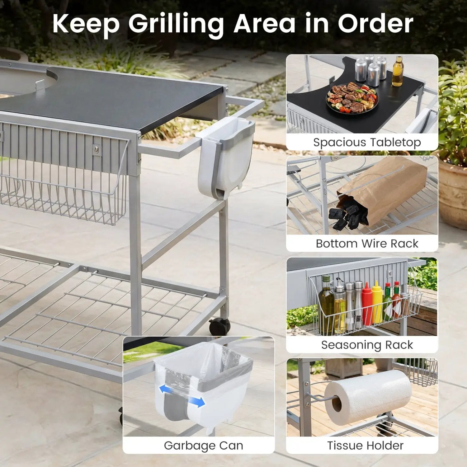 Outdoor Movable Grill Table for 18/22 Inch Weber Original Kettle for Camping by DirectDeals