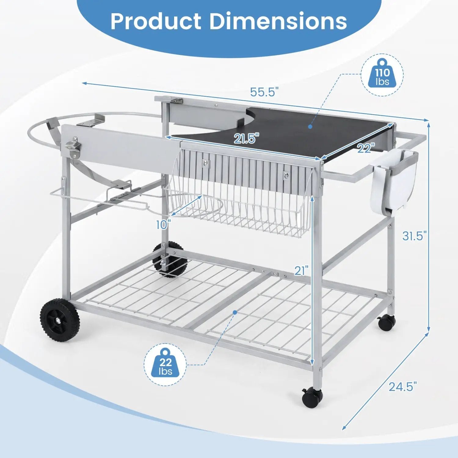Outdoor Movable Grill Table for 18/22 Inch Weber Original Kettle for Camping by DirectDeals