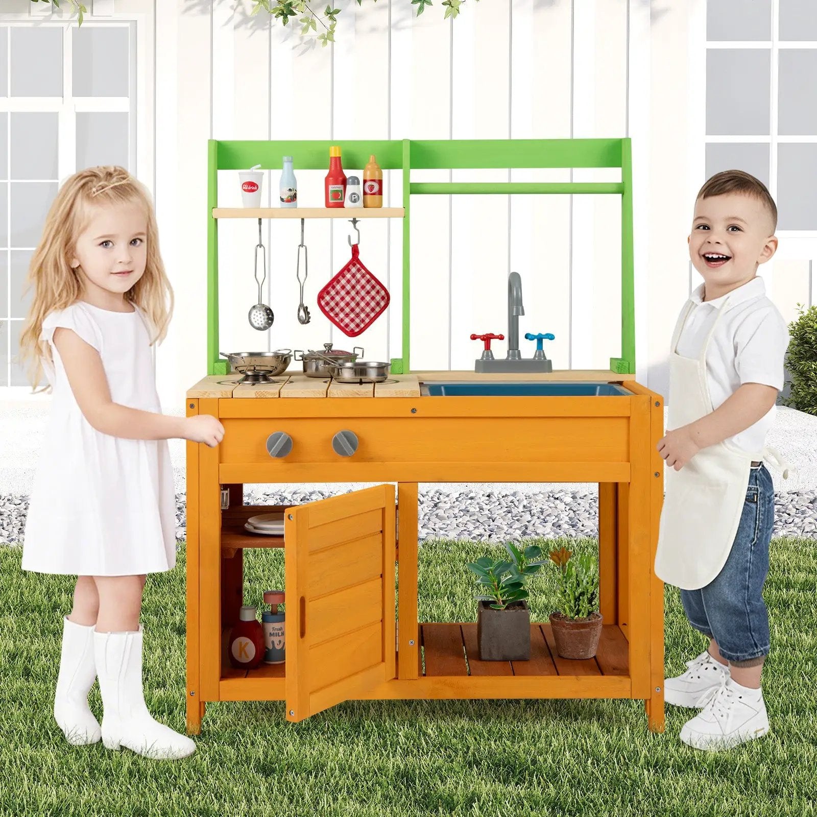 Outdoor Mud Kitchen Playset for Girls and Boys 3+ Years Old-Orange by DirectDeals