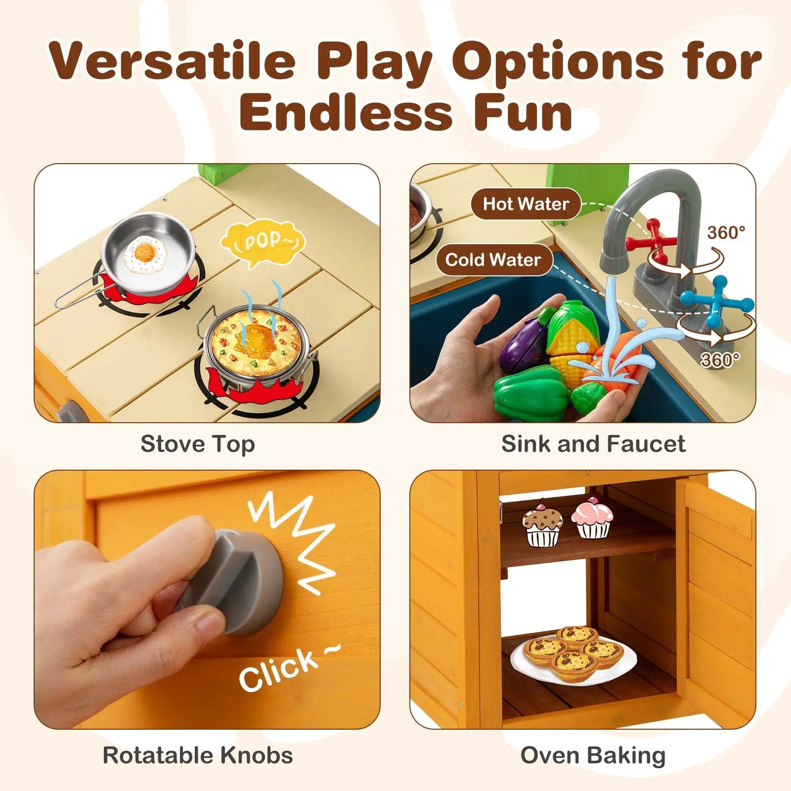 Outdoor Mud Kitchen Playset for Girls and Boys 3+ Years Old-Orange by DirectDeals
