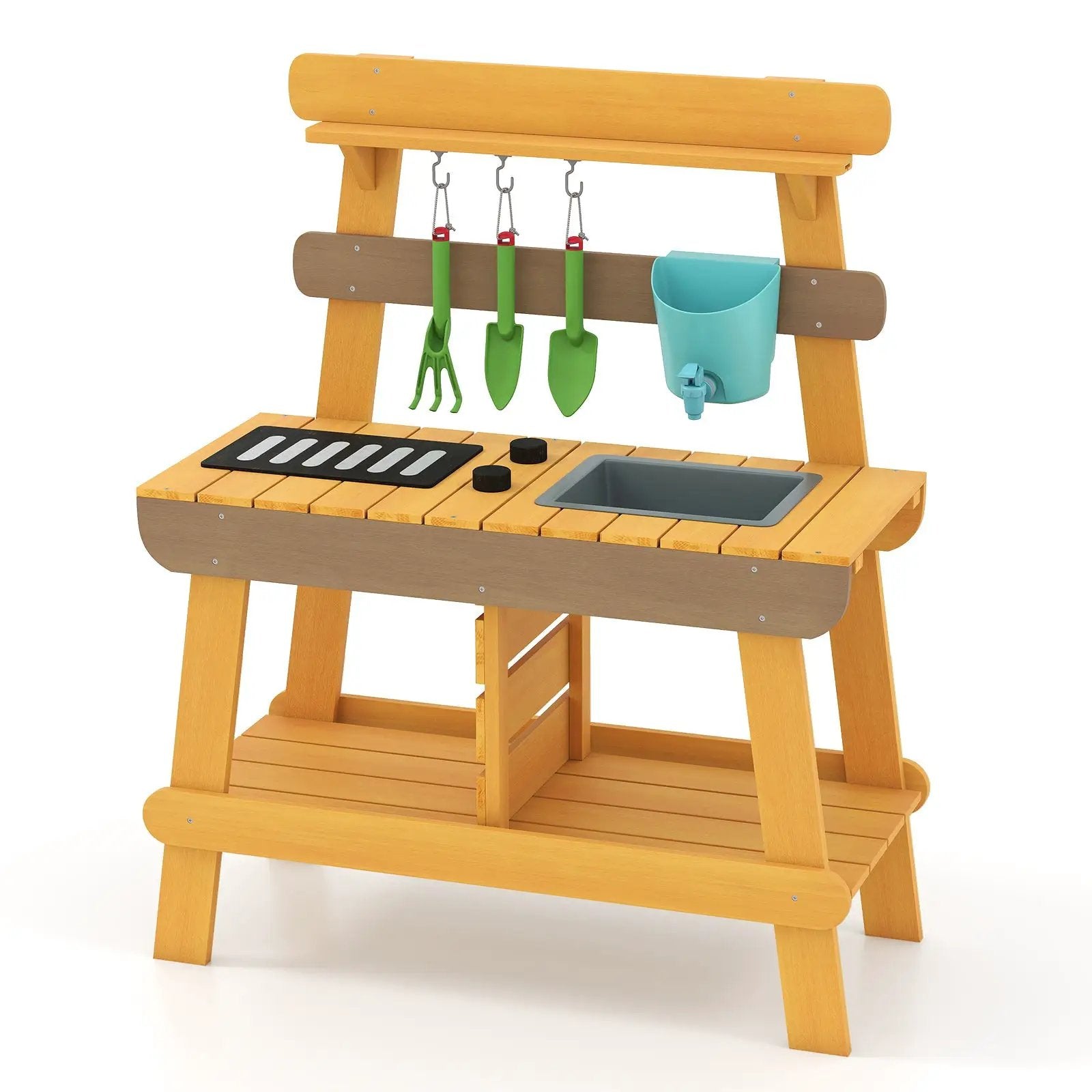 Outdoor Mud Kitchen for Kids Wooden Play Kitchen Toy for Boys Girls Aged 3-8-Yellow by DirectDeals