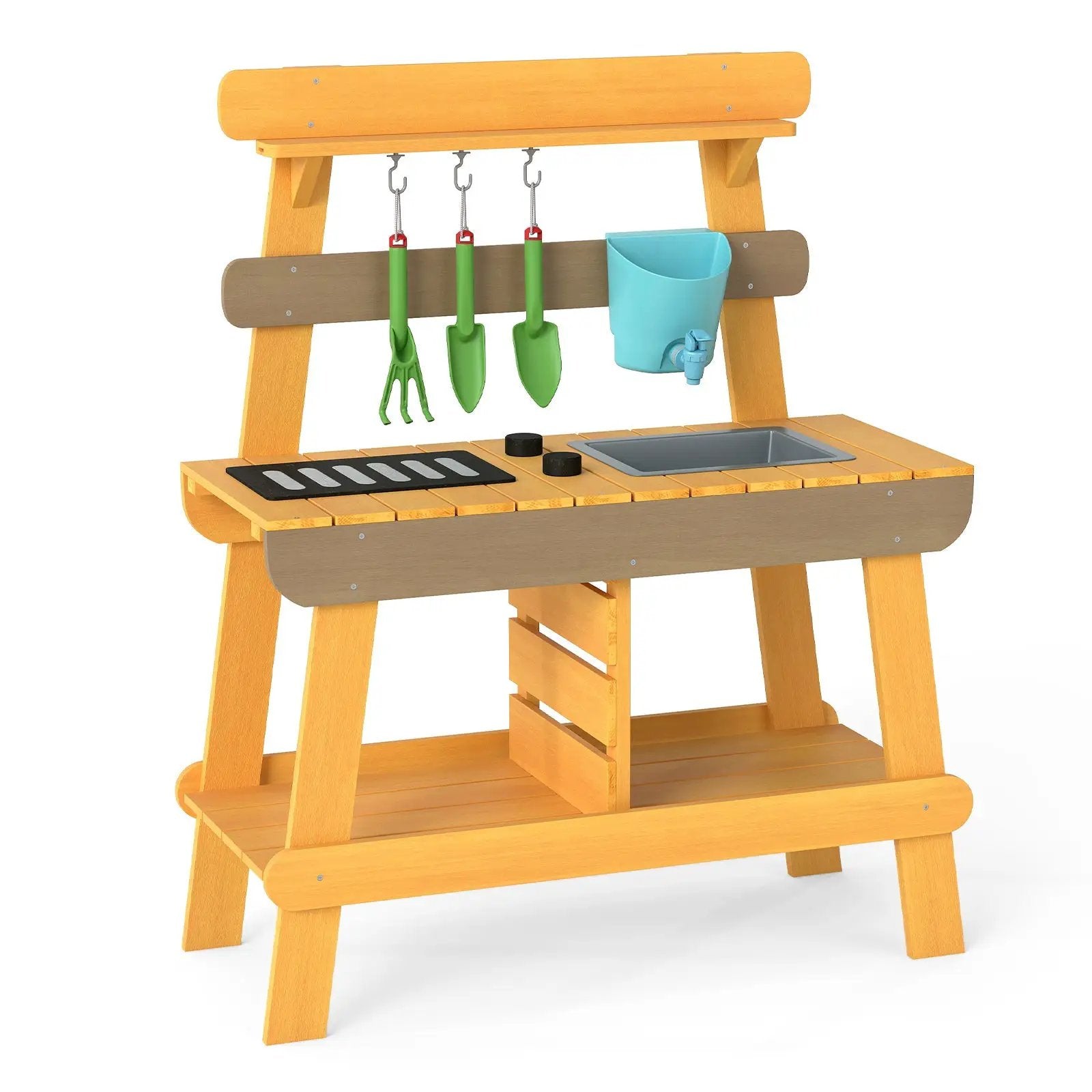 Outdoor Mud Kitchen for Kids Wooden Play Kitchen Toy for Boys Girls Aged 3-8-Yellow by DirectDeals