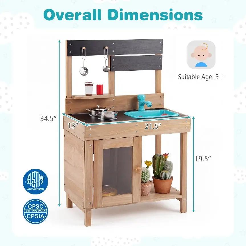 Wooden Play Kitchen with Stove, Storage & Water System by DirectDeals