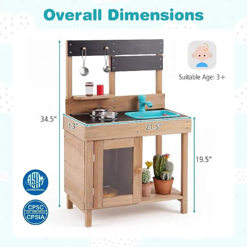 Wooden Play Kitchen with Stove, Storage & Water System by DirectDeals
