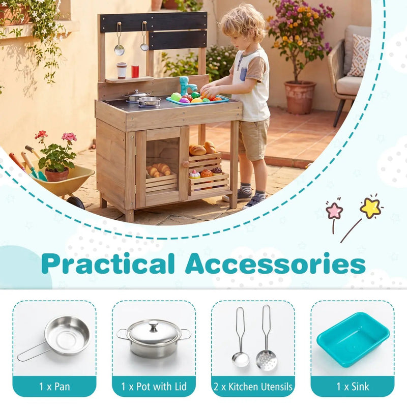 Wooden Play Kitchen with Stove, Storage & Water System by DirectDeals