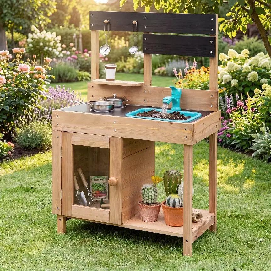 Wooden Play Kitchen with Stove, Storage & Water System by DirectDeals
