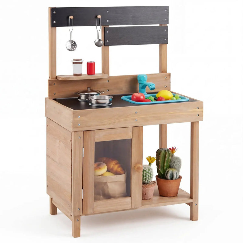 Wooden Play Kitchen with Stove, Storage & Water System by DirectDeals
