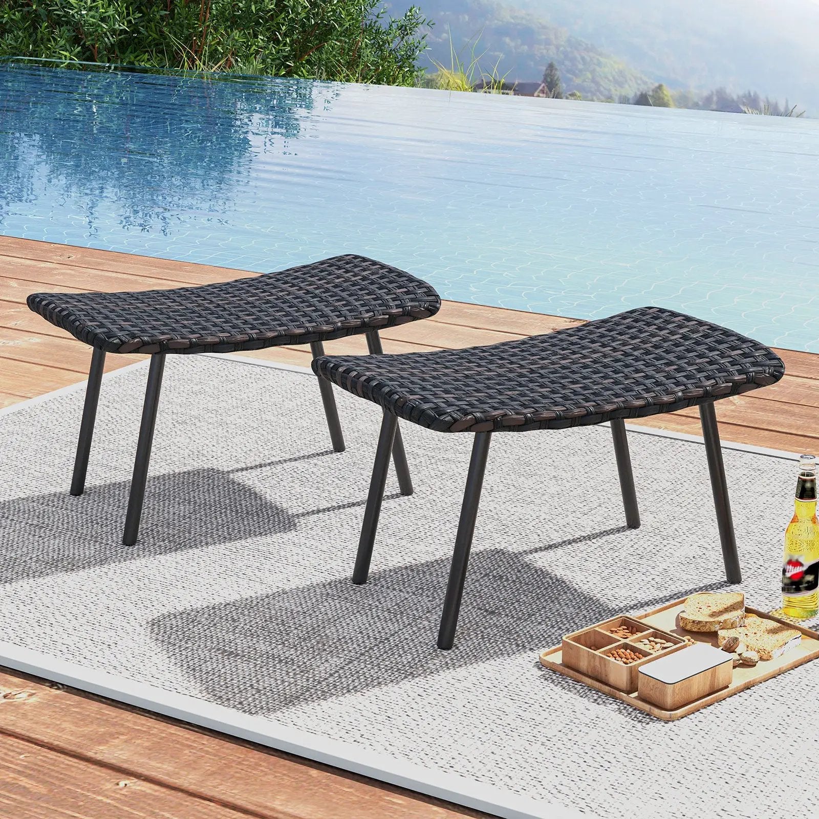 All Weather Outdoor Ottomans Set Patio Footrest Seats Set with Sturdy Metal Legs -Brown by DirectDeals