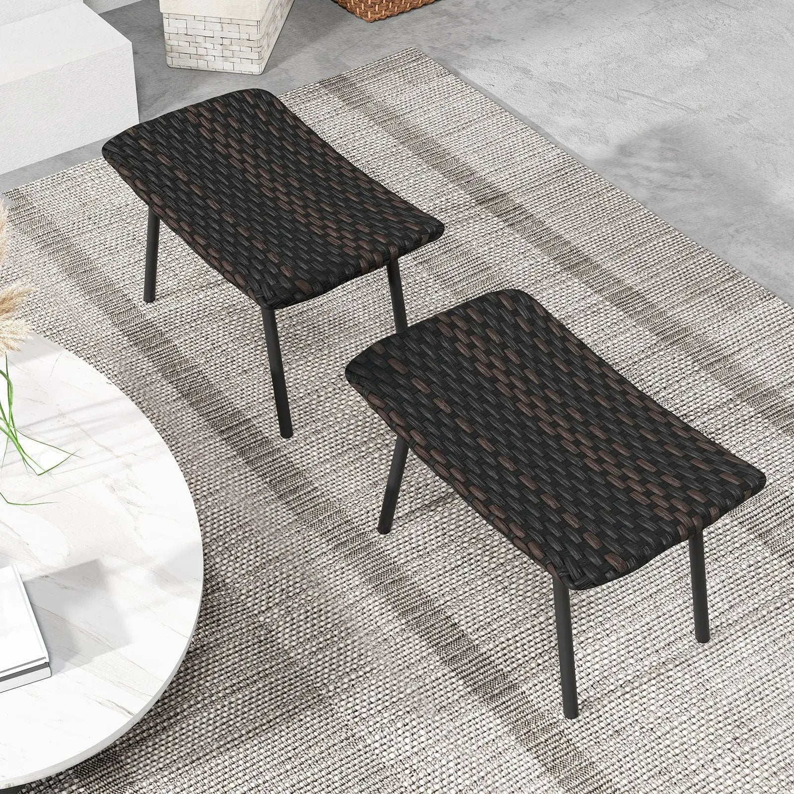 All Weather Outdoor Ottomans Set Patio Footrest Seats Set with Sturdy Metal Legs -Brown by DirectDeals