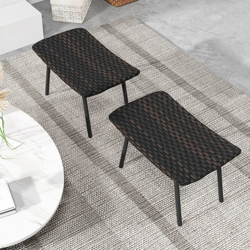 All Weather Outdoor Ottomans Set Patio Footrest Seats Set with Sturdy Metal Legs -Brown by DirectDeals