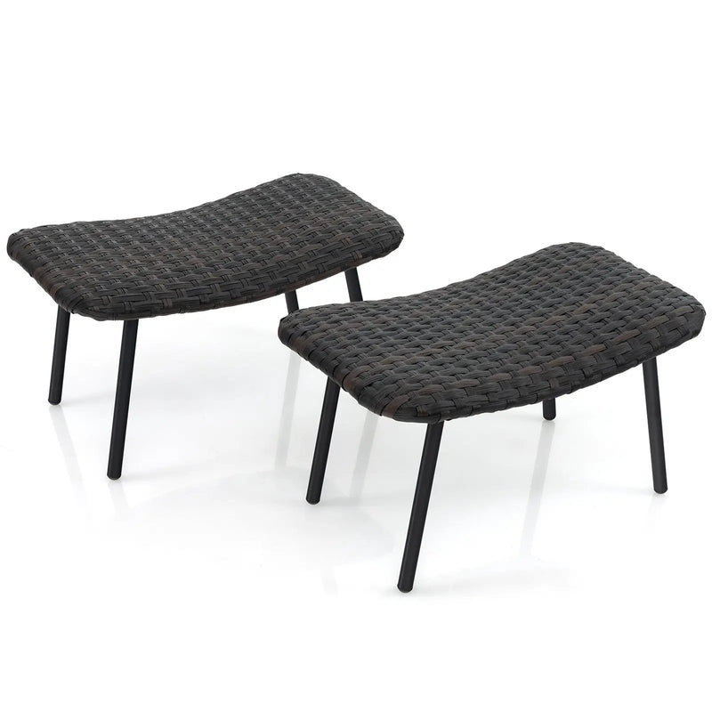 All Weather Outdoor Ottomans Set Patio Footrest Seats Set with Sturdy Metal Legs -Brown by DirectDeals