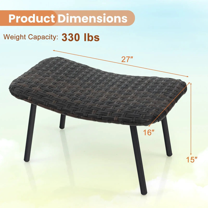 All Weather Outdoor Ottomans Set Patio Footrest Seats Set with Sturdy Metal Legs -Brown by DirectDeals