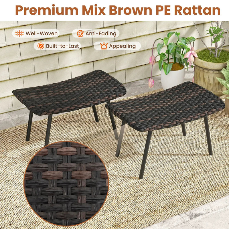 All Weather Outdoor Ottomans Set Patio Footrest Seats Set with Sturdy Metal Legs -Brown by DirectDeals