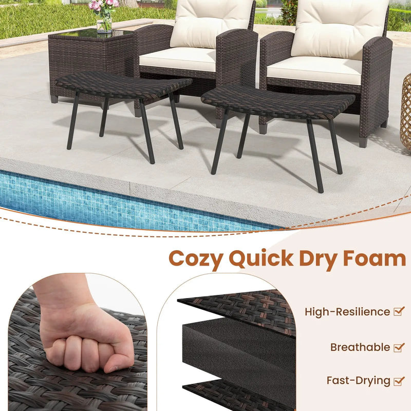 All Weather Outdoor Ottomans Set Patio Footrest Seats Set with Sturdy Metal Legs -Brown by DirectDeals