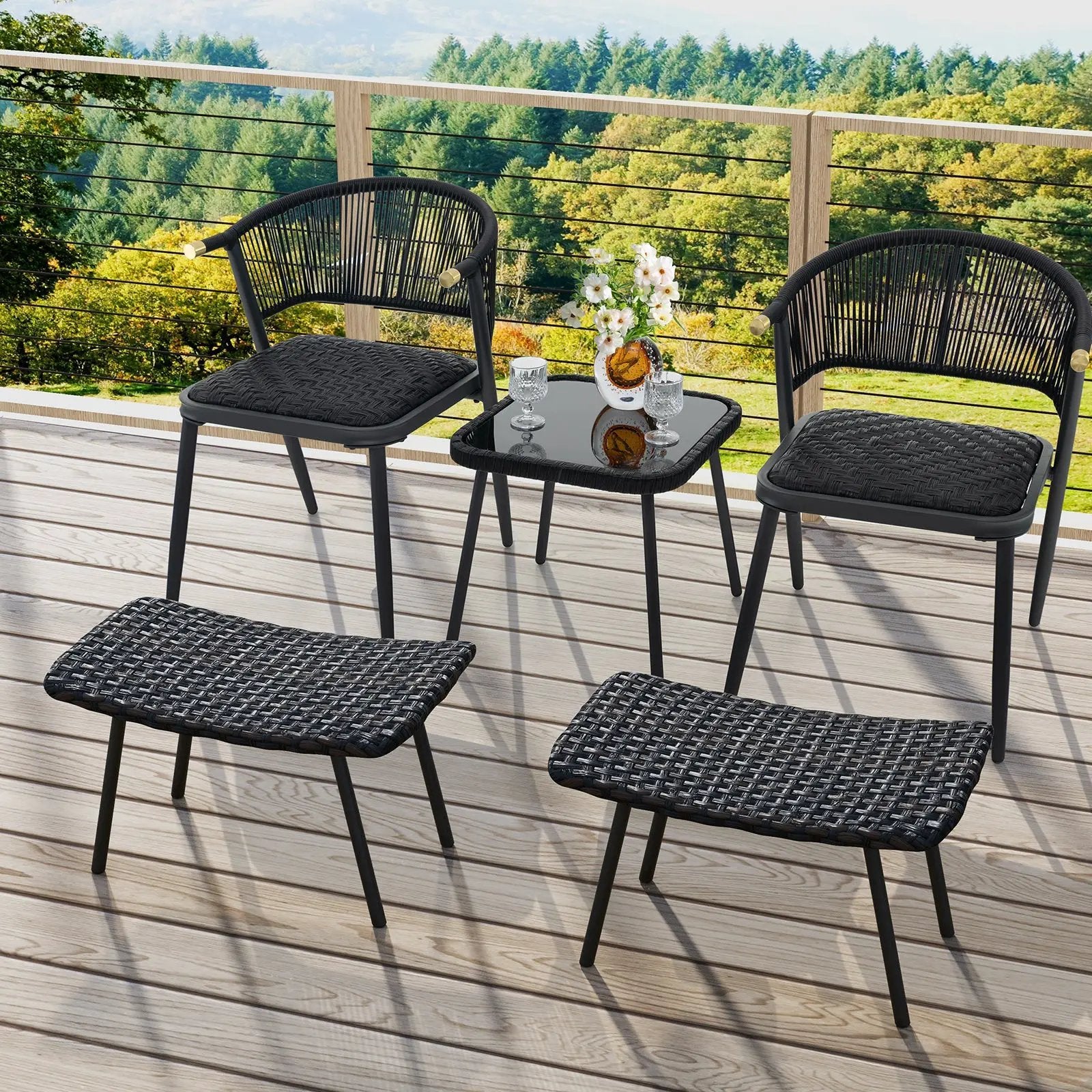 All Weather Outdoor Ottomans Set Patio Footrest Seats Set with Sturdy Metal Legs -Brown by DirectDeals