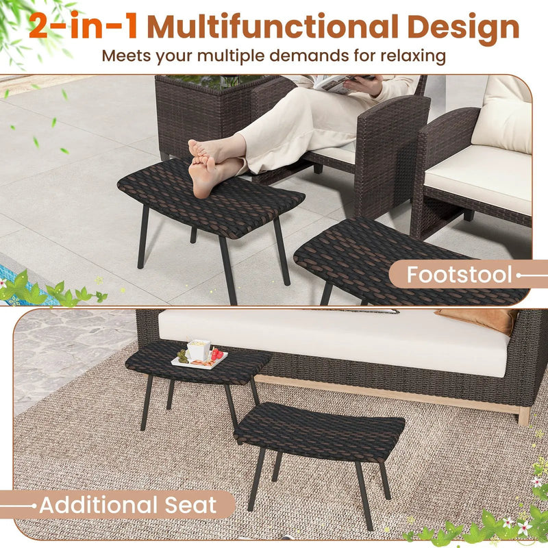 All Weather Outdoor Ottomans Set Patio Footrest Seats Set with Sturdy Metal Legs -Brown by DirectDeals
