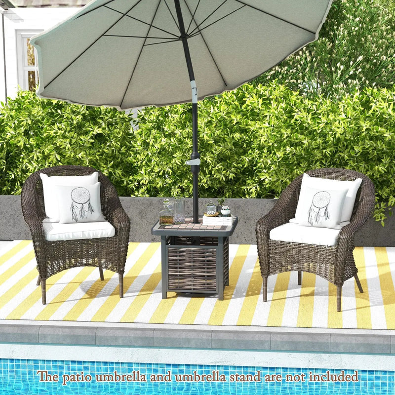21.5 Inches Outdoor PE Rattan Side Table Square End Table with Umbrella Hole by DirectDeals