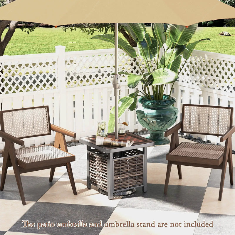 21.5 Inches Outdoor PE Rattan Side Table Square End Table with Umbrella Hole by DirectDeals