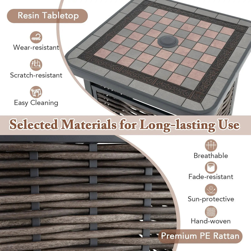 21.5 Inches Outdoor PE Rattan Side Table Square End Table with Umbrella Hole by DirectDeals