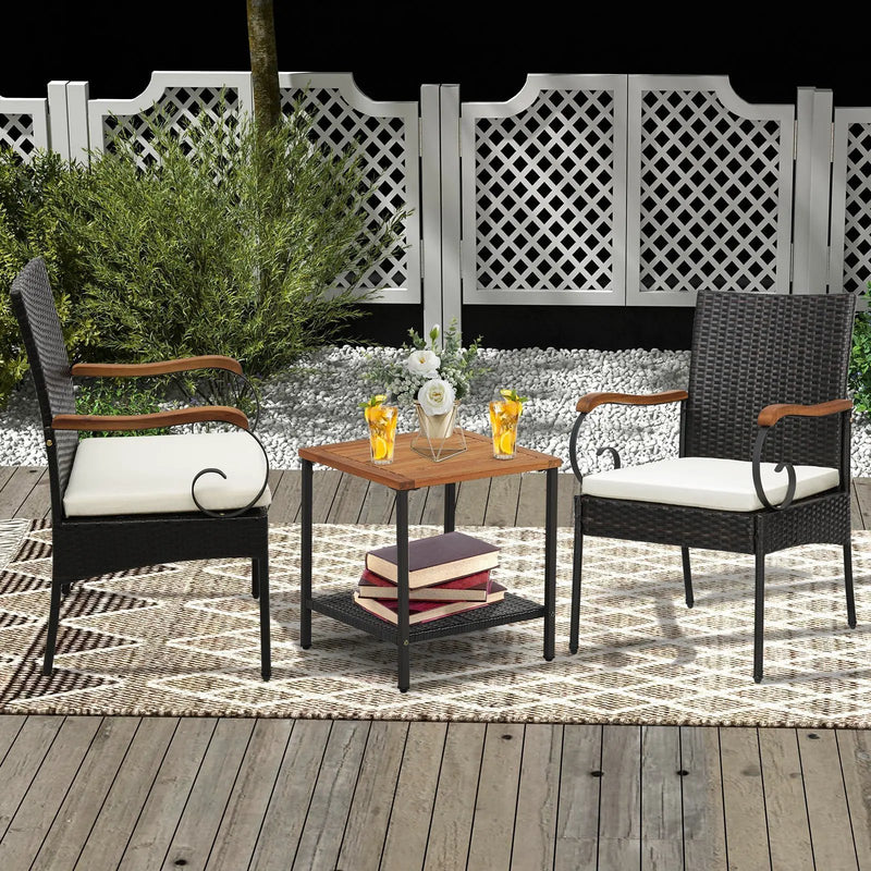 Set of 2/4 Outdoor PE Wicker Chair with Acacia Wood Armrests by DirectDeals