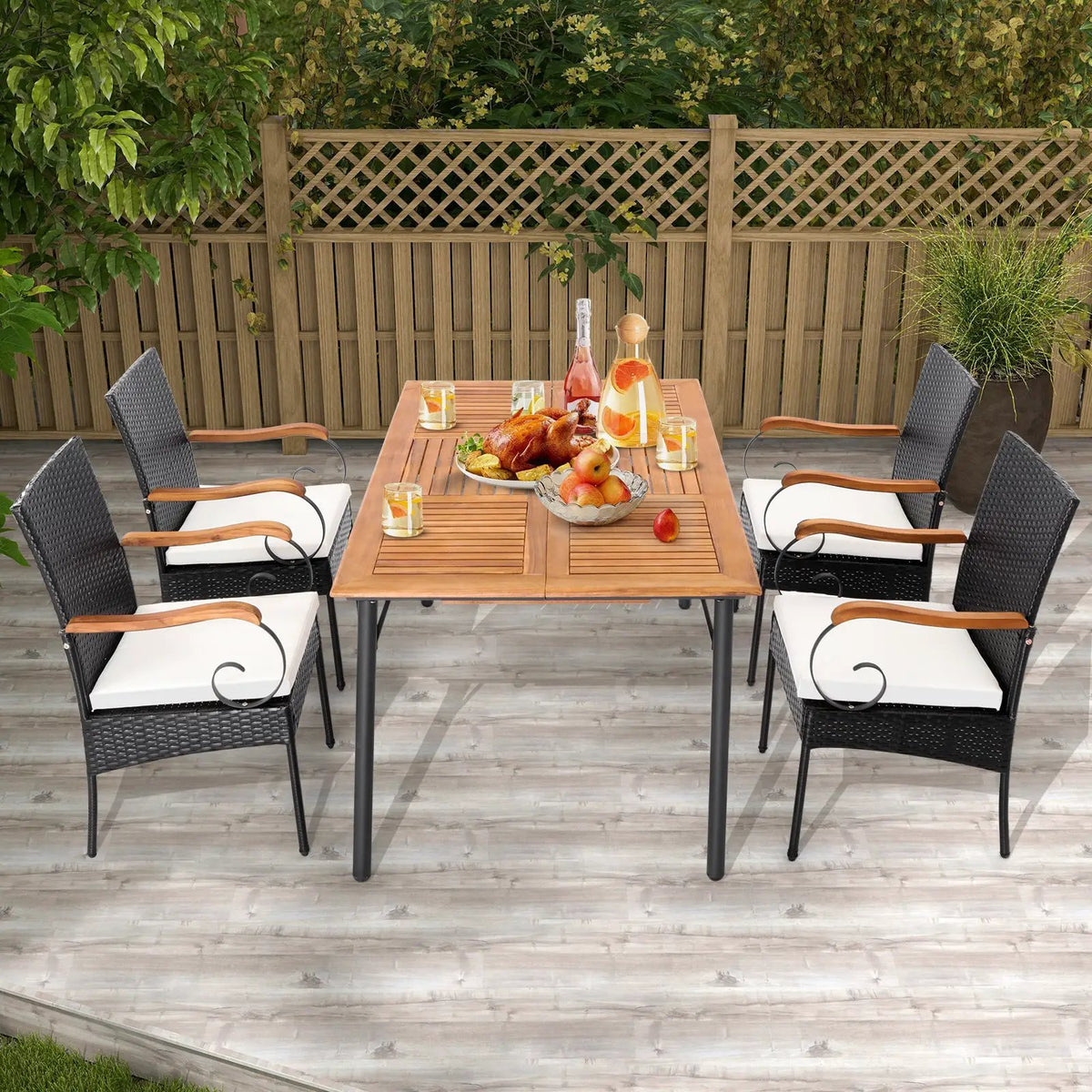 Set of 2/4 Outdoor PE Wicker Chair with Acacia Wood Armrests, photo 3 of 16
