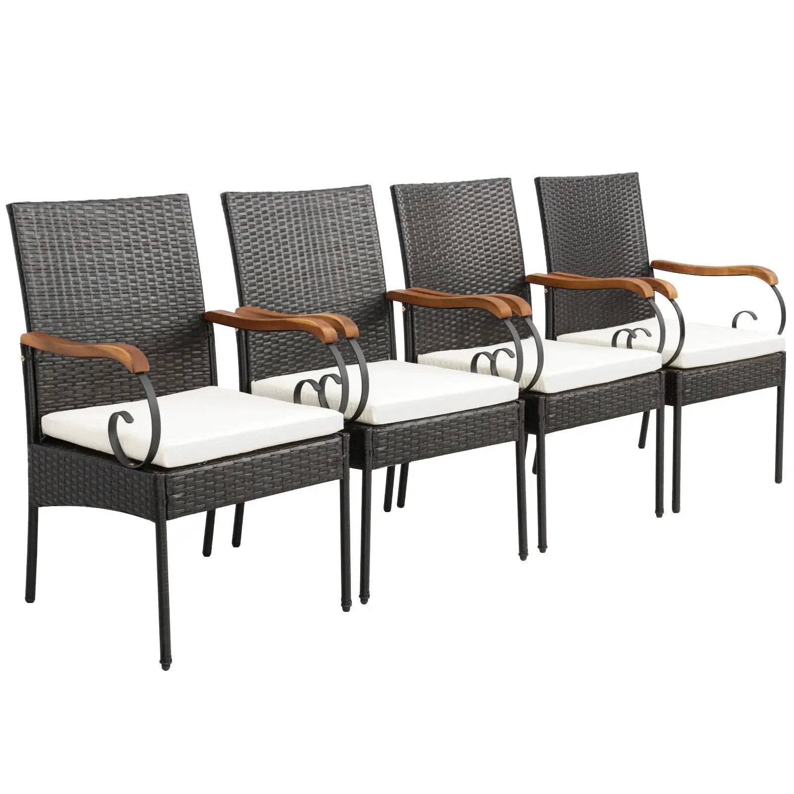 Set of 2/4 Outdoor PE Wicker Chair with Acacia Wood Armrests by DirectDeals