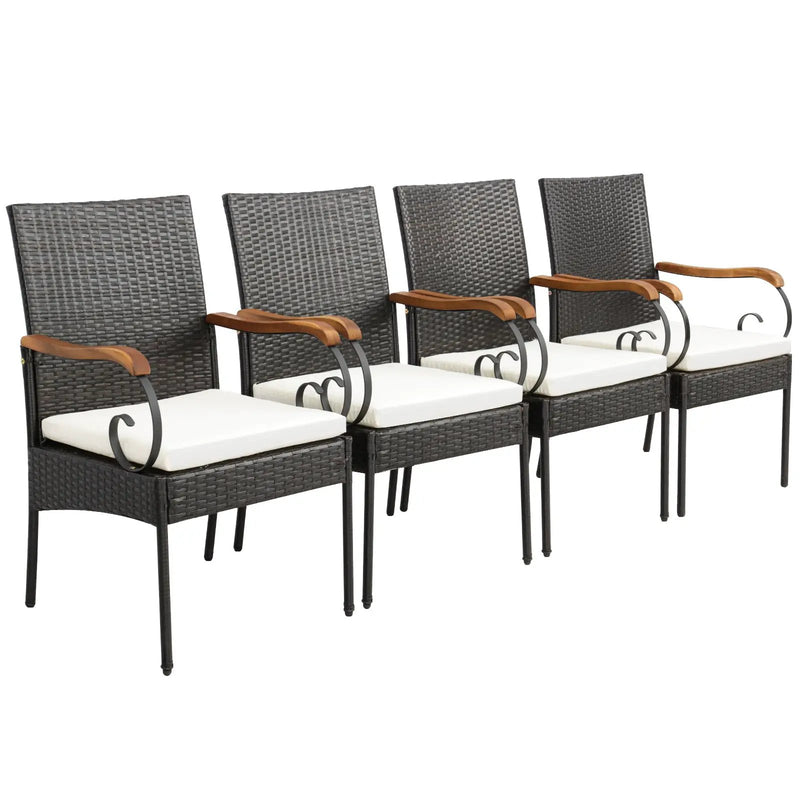 Set of 2/4 Outdoor PE Wicker Chair with Acacia Wood Armrests by DirectDeals