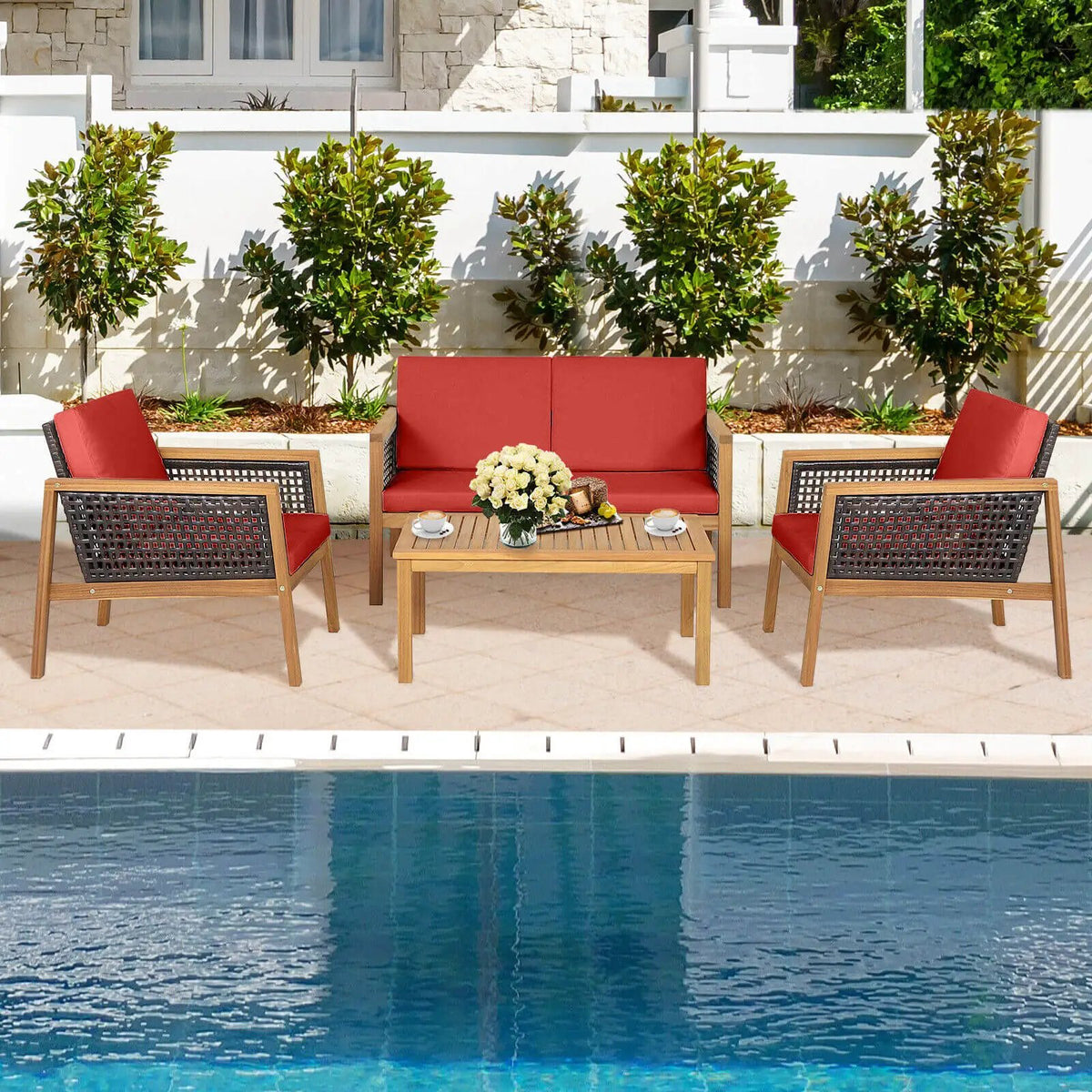 4 Pieces Patio Rattan Furniture Set with Removable Cushions, photo 6 of 11