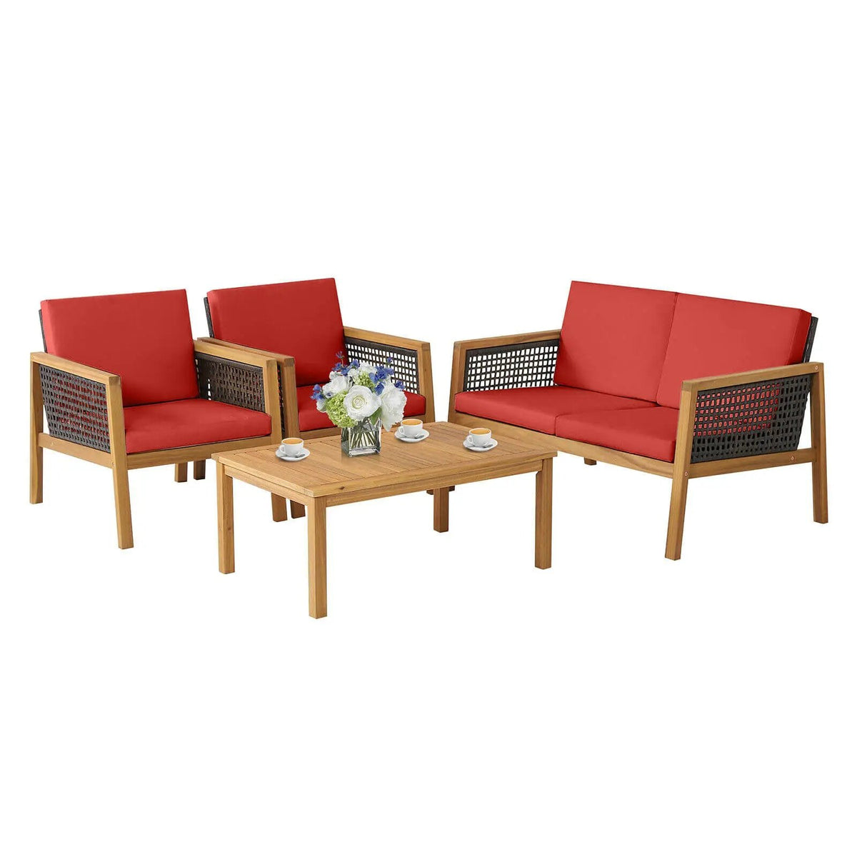 4 Pieces Patio Rattan Furniture Set with Removable Cushions, photo 7 of 11