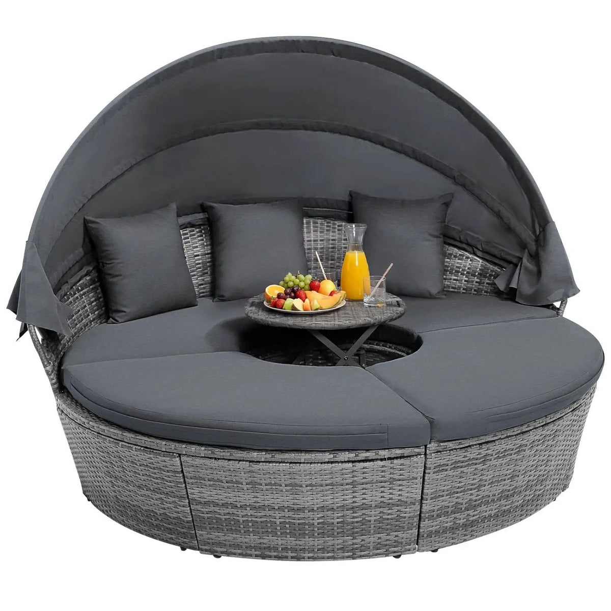 Outdoor PE Wicker Round Daybed with Retractable Canopy and Cushions-Navy, photo 9 of 9