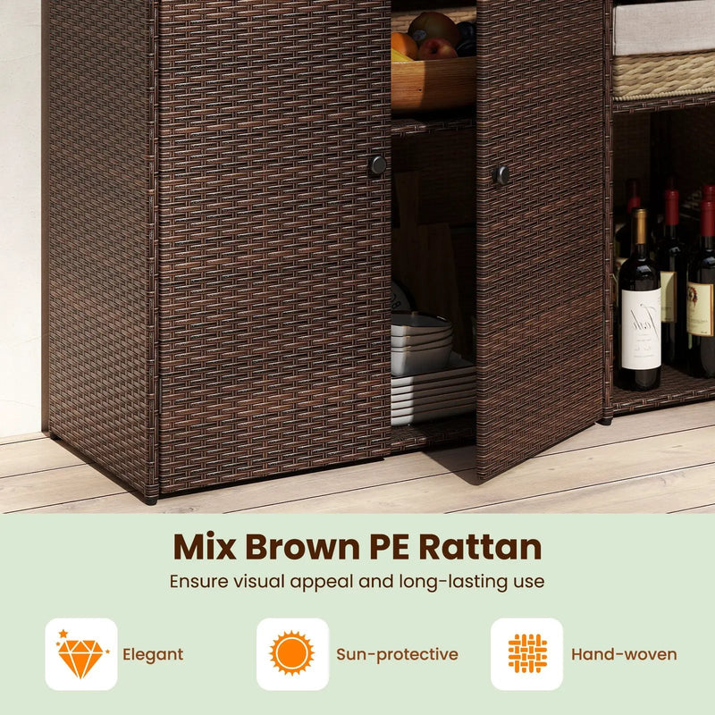 Outdoor PE Wicker Storage Cabinet with 3 Doors for Deck by DirectDeals