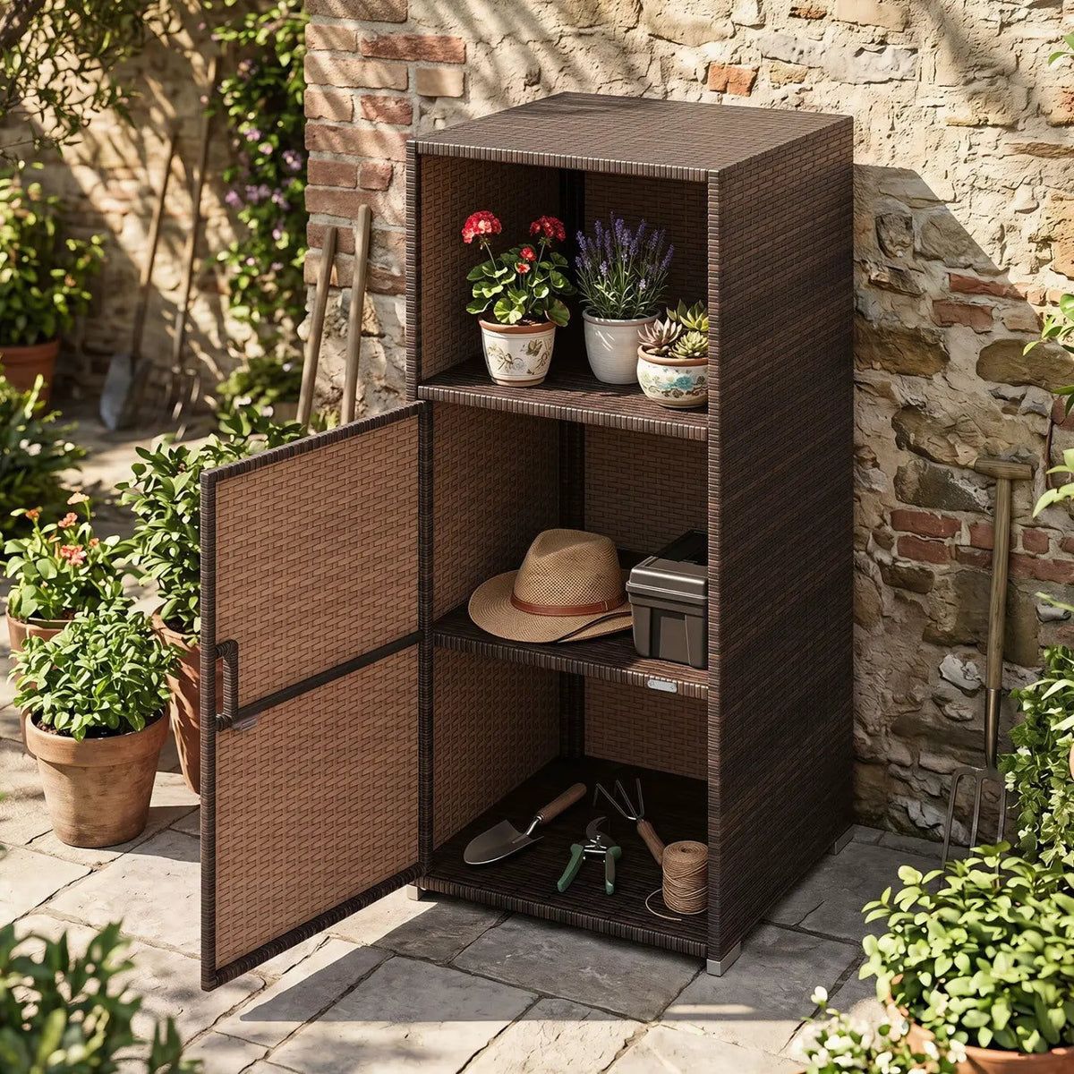 PE Wicker Storage Cabinet with Door and Open Shelf, photo 8 of 24