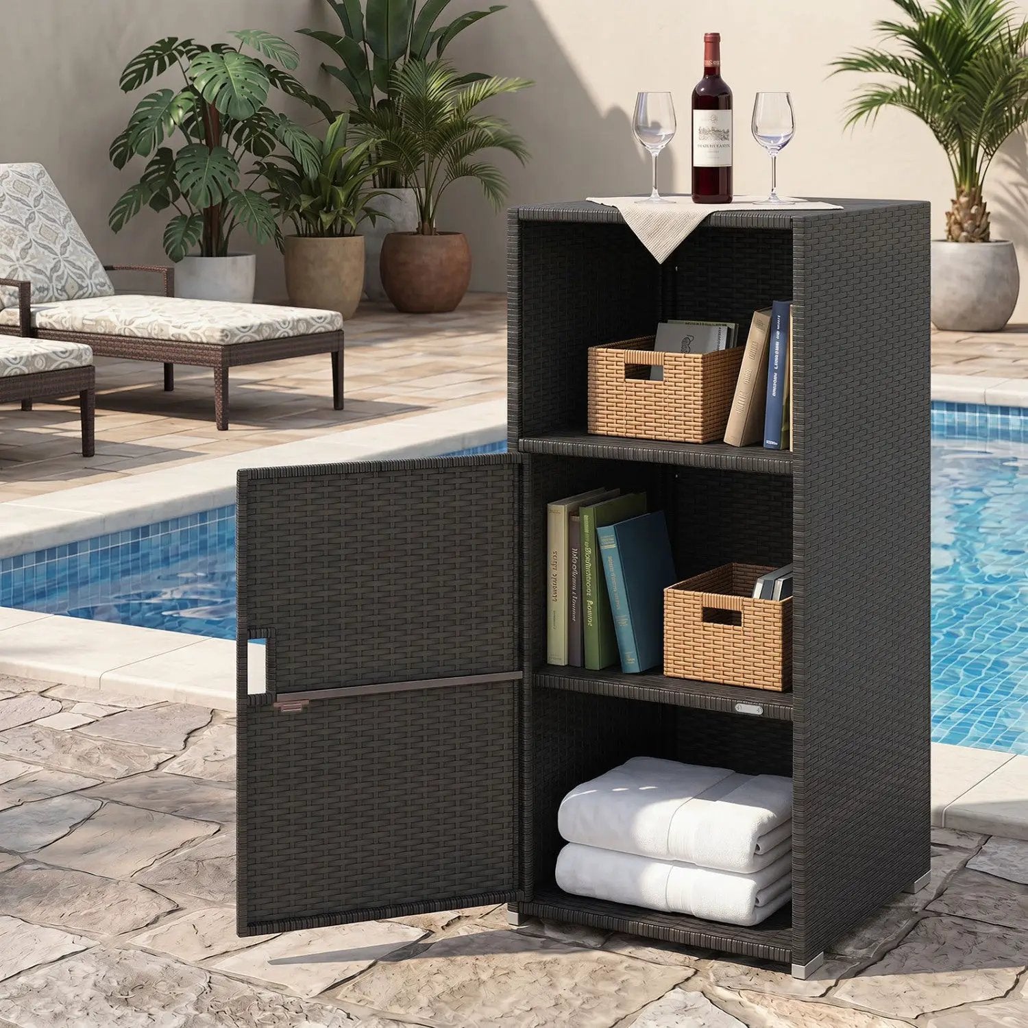 PE Wicker Storage Cabinet with Door and Open Shelf by DirectDeals