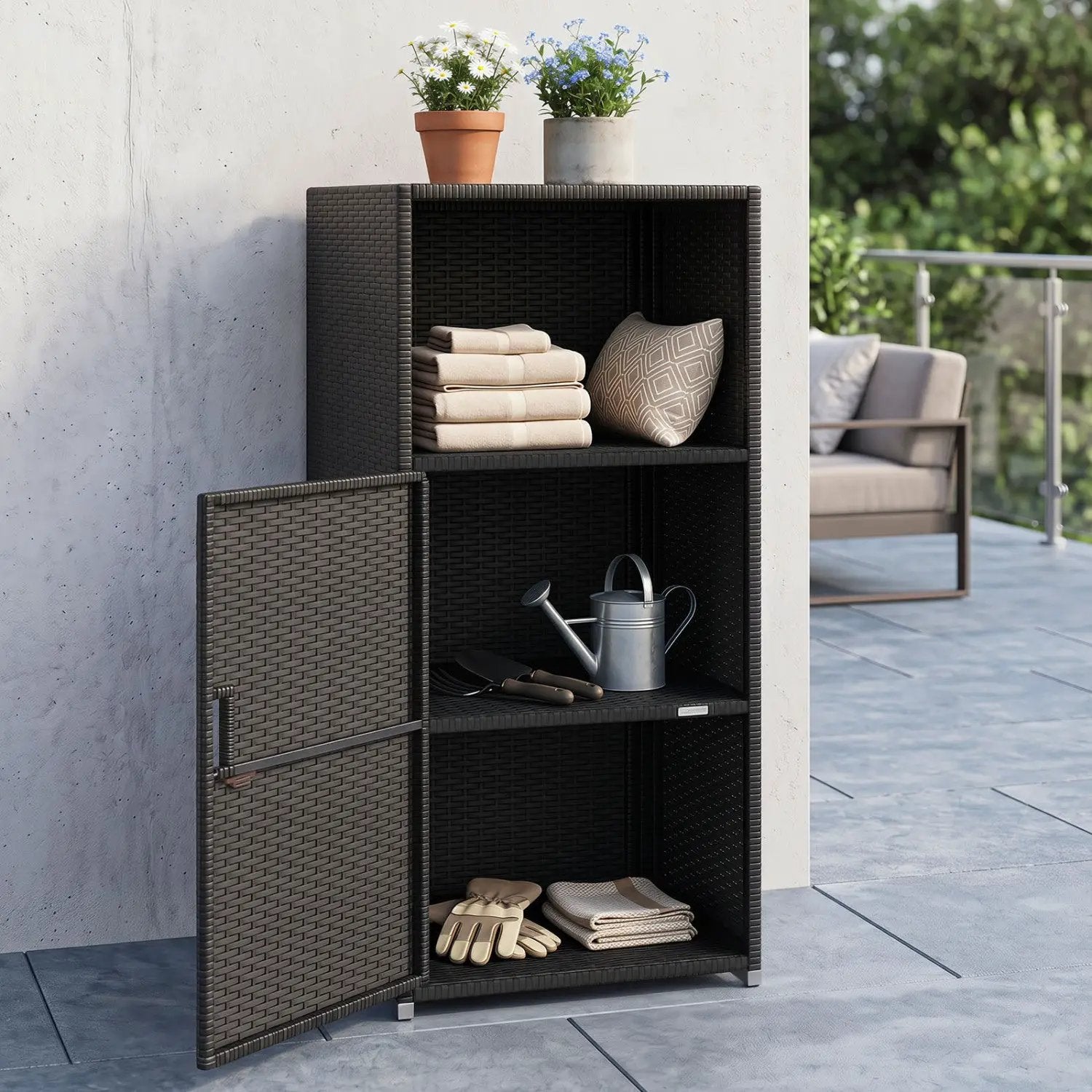 PE Wicker Storage Cabinet with Door and Open Shelf by DirectDeals