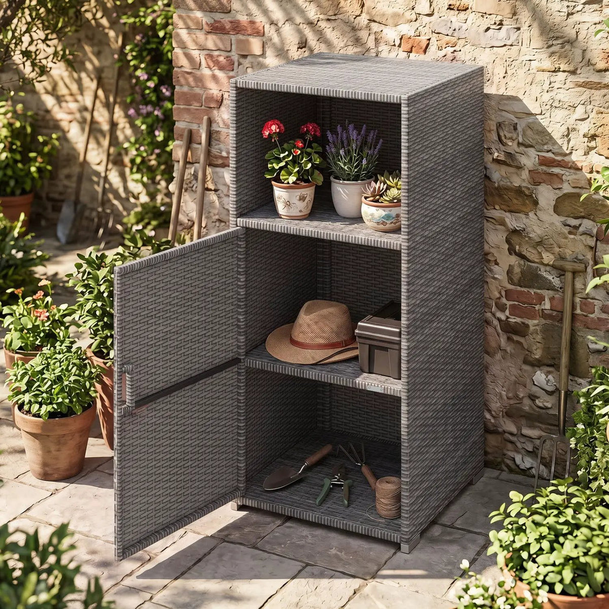 PE Wicker Storage Cabinet with Door and Open Shelf, photo 18 of 24