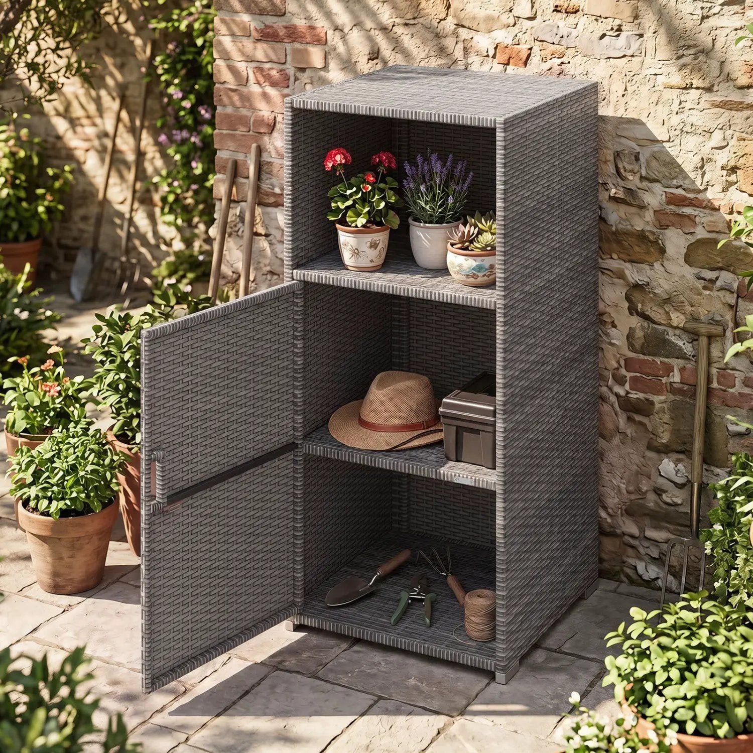 PE Wicker Storage Cabinet with Door and Open Shelf by DirectDeals