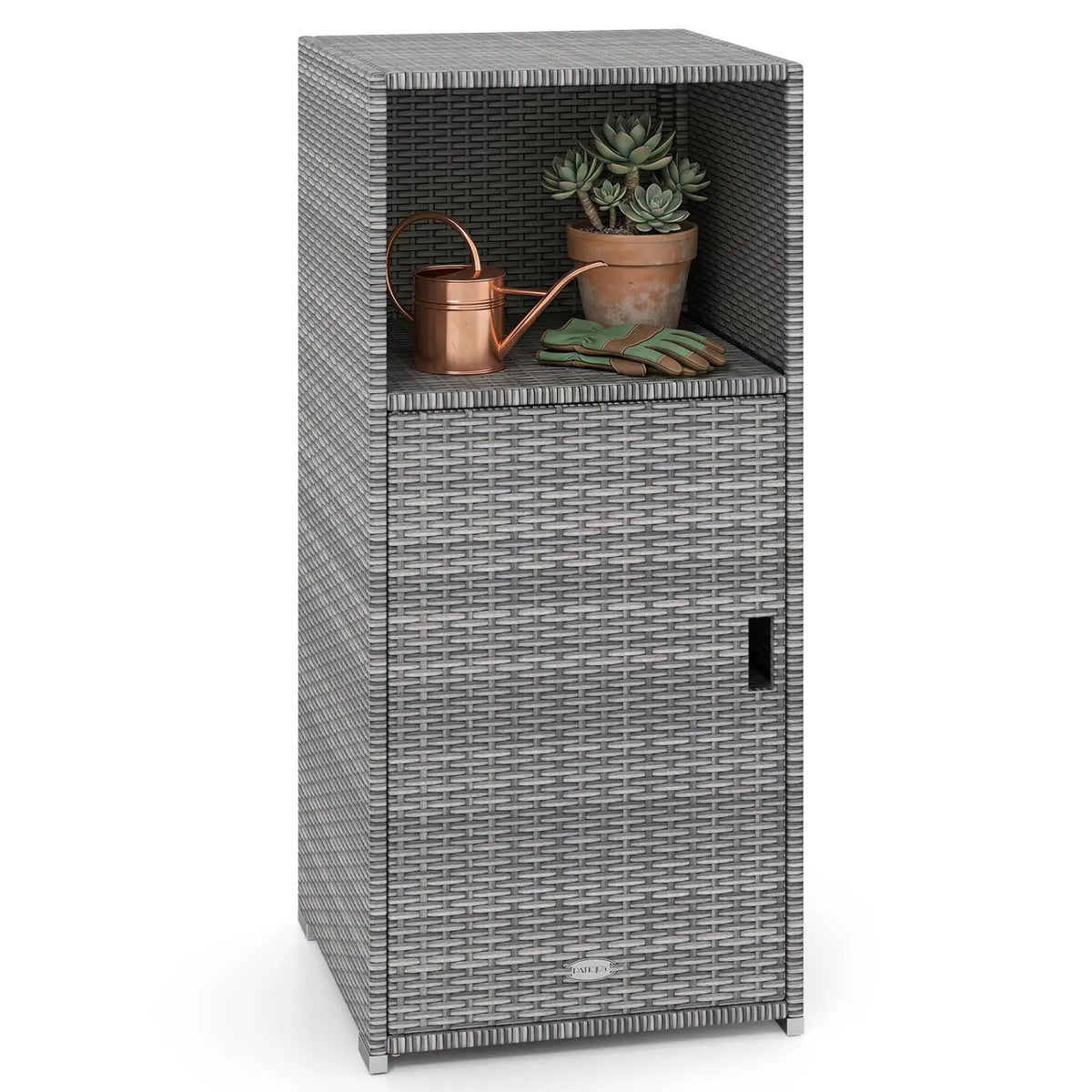 PE Wicker Storage Cabinet with Door and Open Shelf, photo 20 of 24
