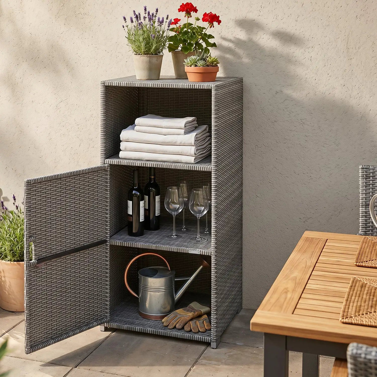 PE Wicker Storage Cabinet with Door and Open Shelf, photo 23 of 24