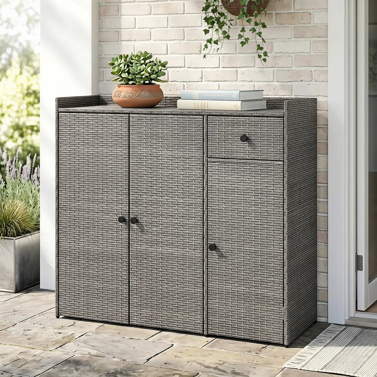 Outdoor Storage Cabinet with 3 Doors and Adjustable Shelves by DirectDeals