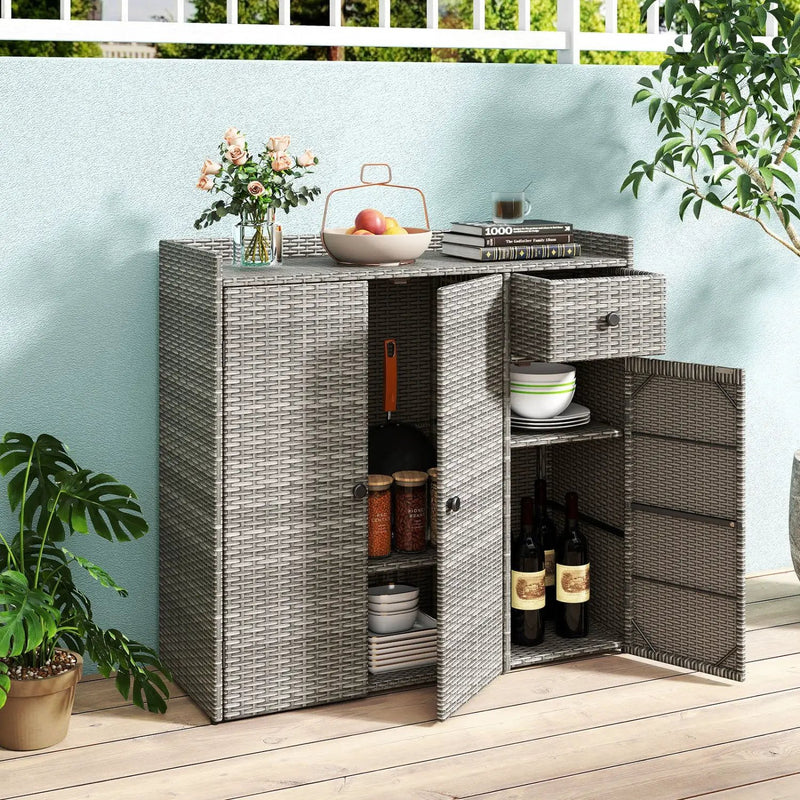 Outdoor Storage Cabinet with 3 Doors and Adjustable Shelves by DirectDeals