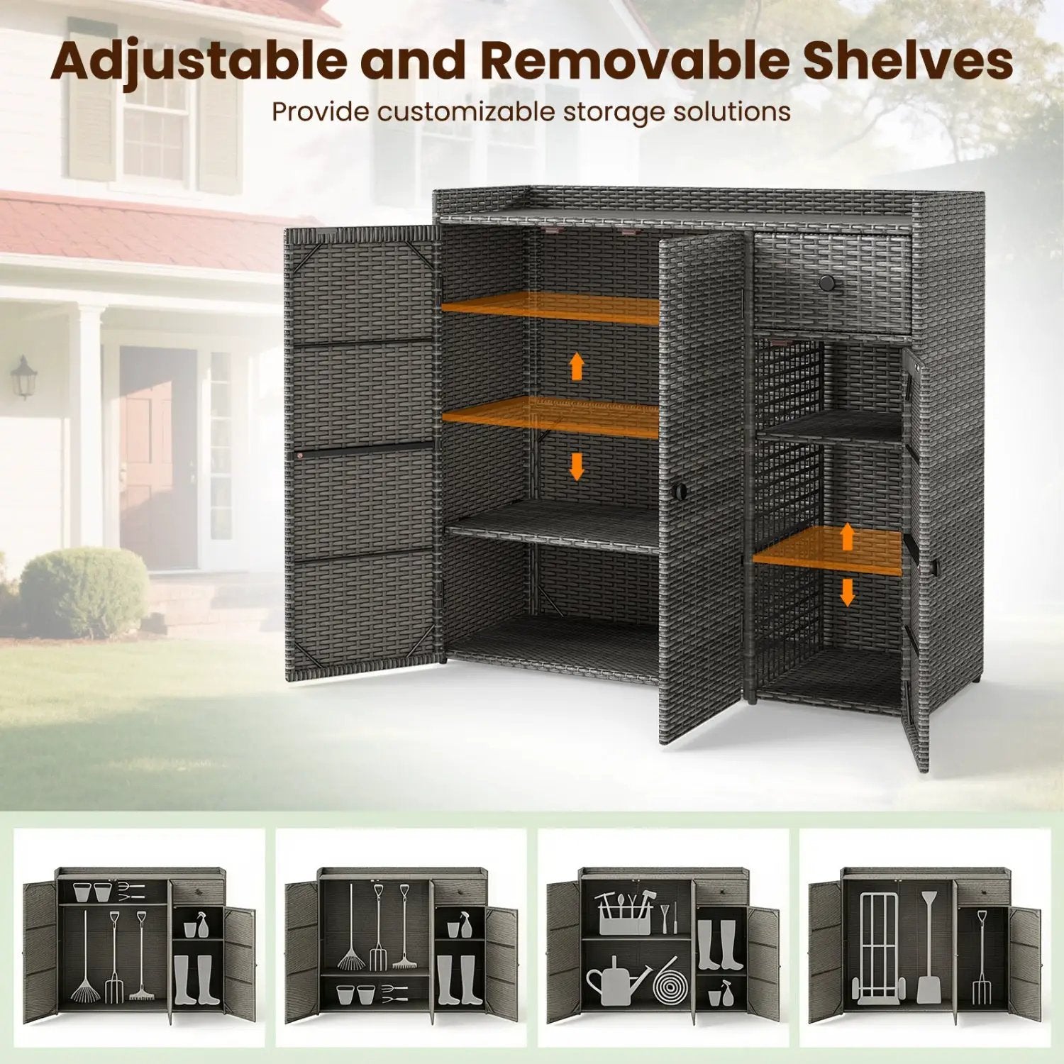 Outdoor Storage Cabinet with 3 Doors and Adjustable Shelves by DirectDeals