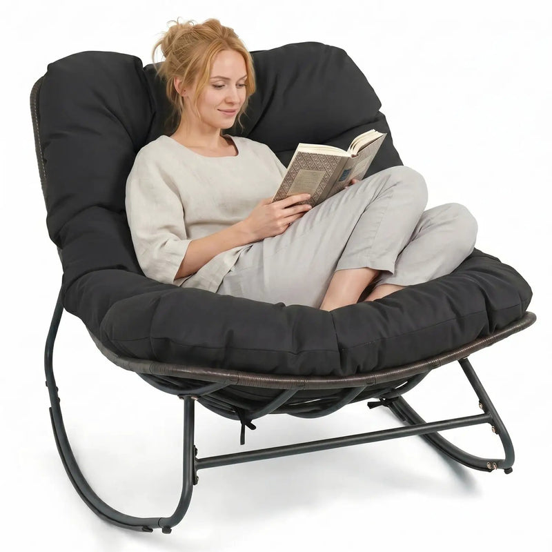 Papasan Rocking Chair with Thick Cushion - Outdoor Wicker by DirectDeals