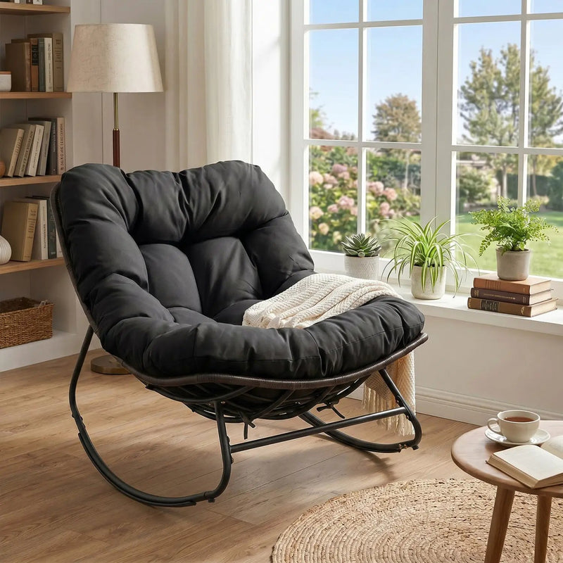 Papasan Rocking Chair with Thick Cushion - Outdoor Wicker by DirectDeals